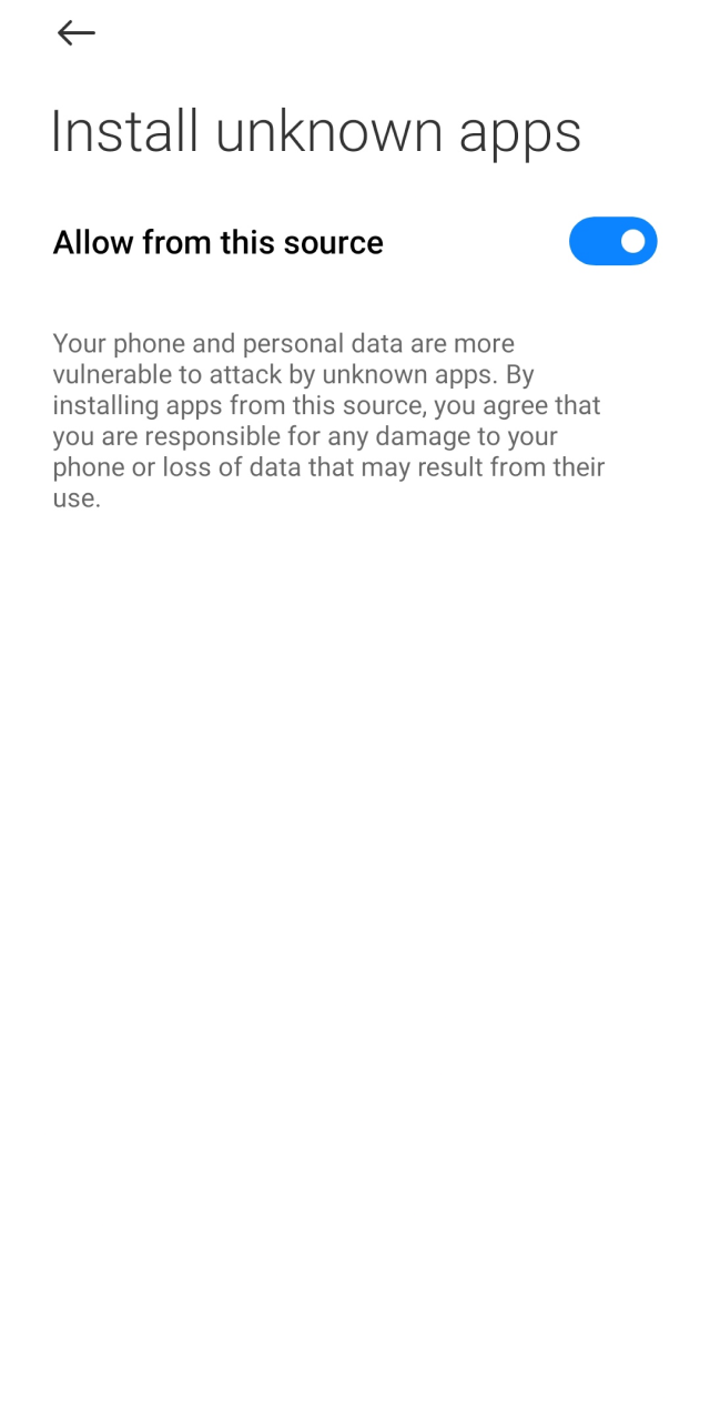 Adjust security settings and enable the WinWin app installation from unknown sources.